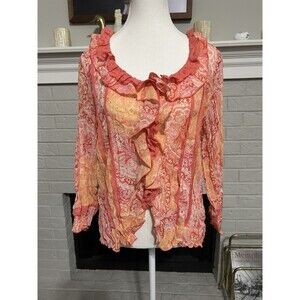 Vintage Womens Y2K Paisley Fairy Button Up Blouse Size XL Pleated Crinkle